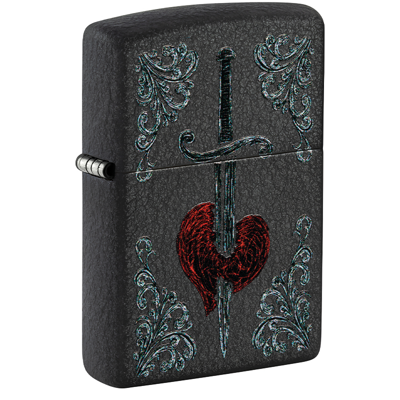 Zippo Black Crackle Heart Dagger Tattoo Design 60006605