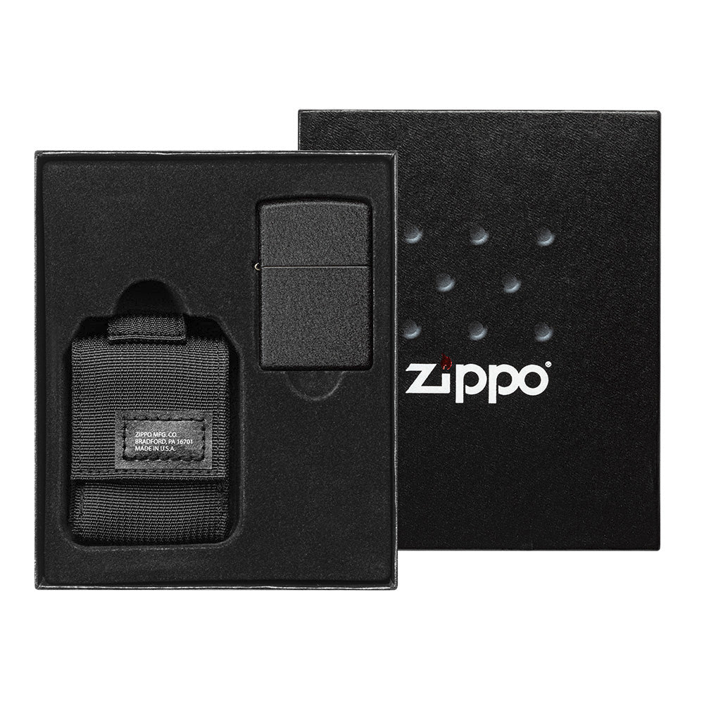 Zippo Black Crackle Set Mit Nylon Pouch Schwarz 60005678