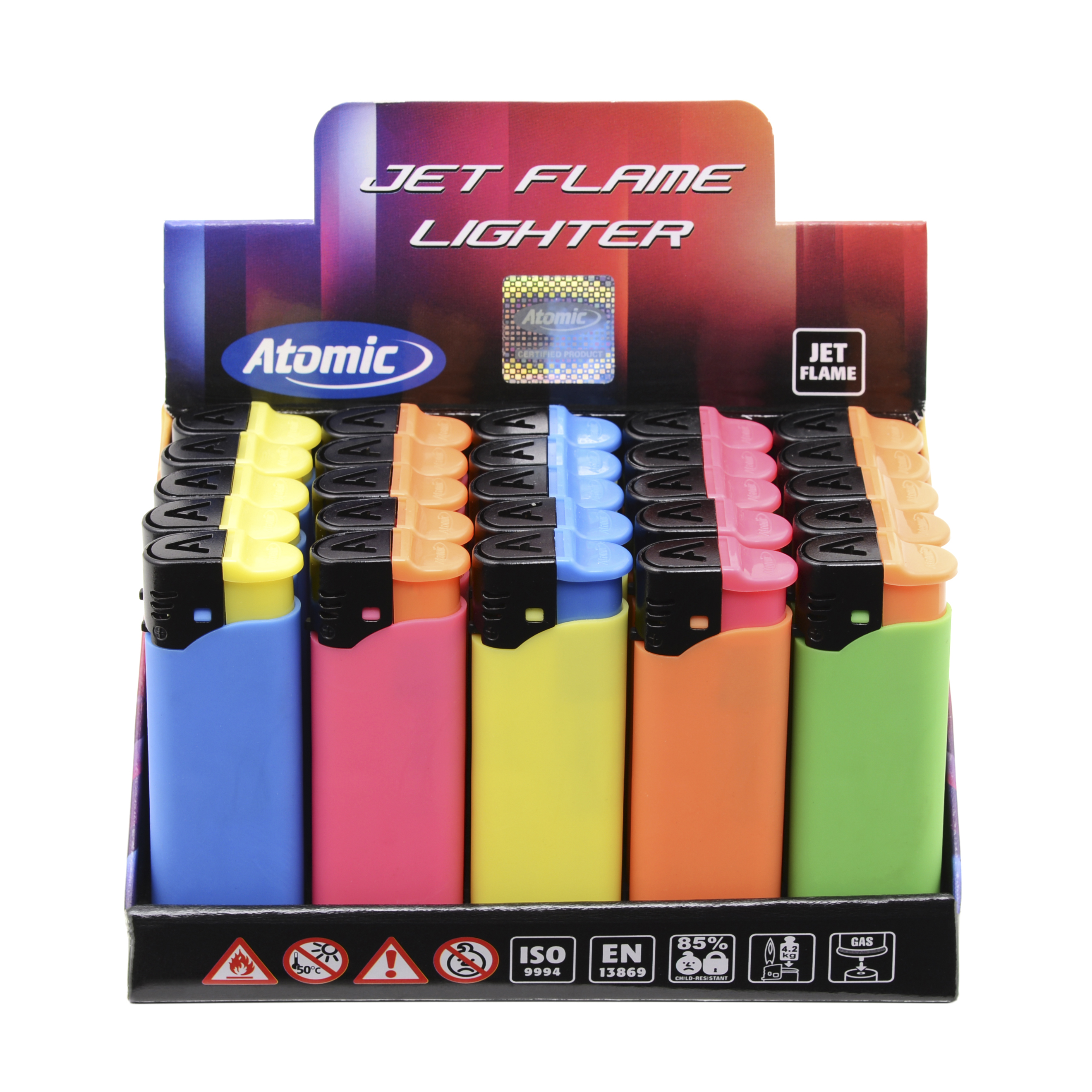 Einwegfeuerzeug Jet Atomic Neon Rubber Farblich Sort Steller 25 Stück