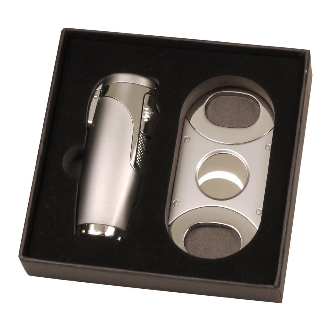 Cigarrenfeuerzeug Jet 3-Fach Sky Chrom Mit Cigarrenabschneider