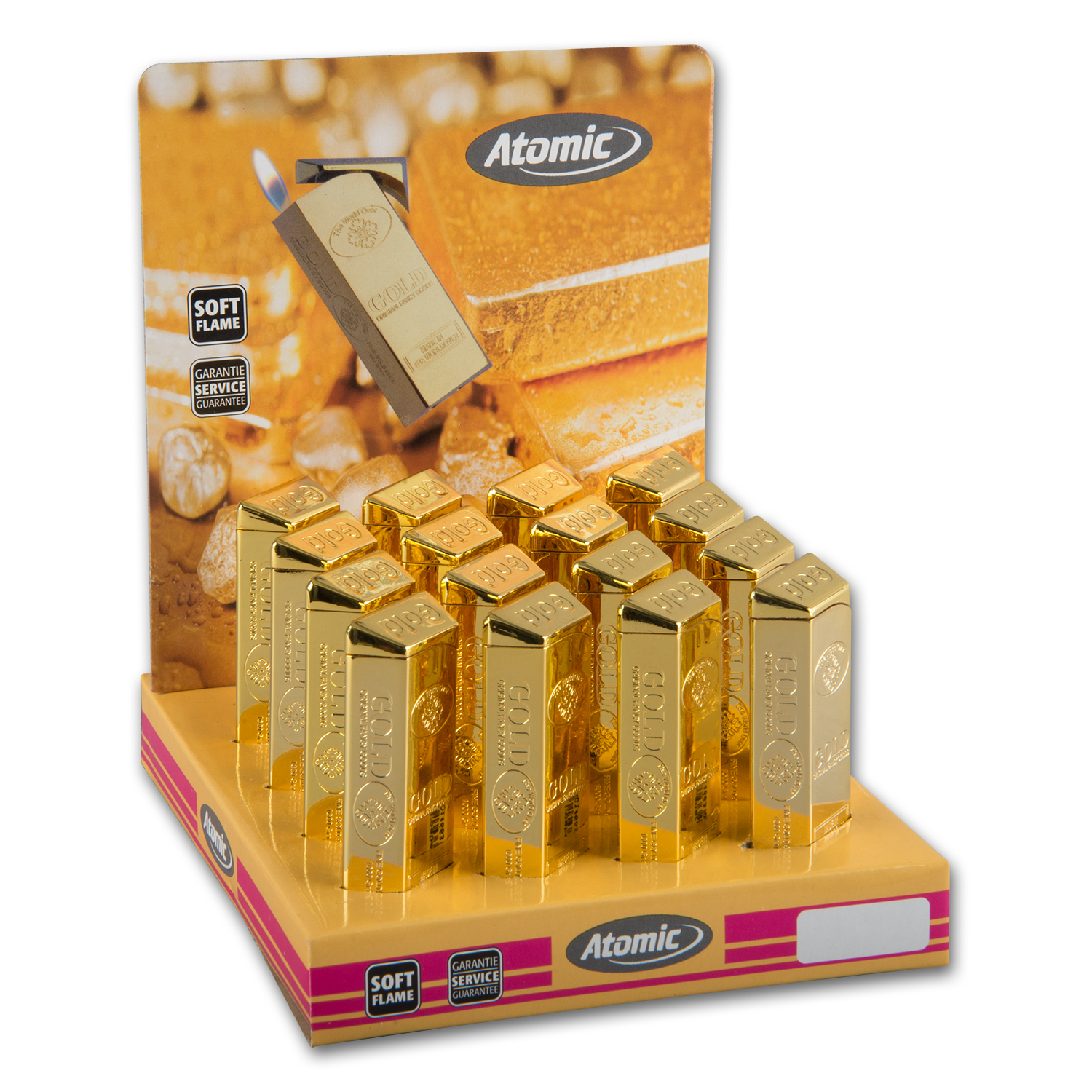 Feuerzeug (16) Piezo Atomic Goldbarren