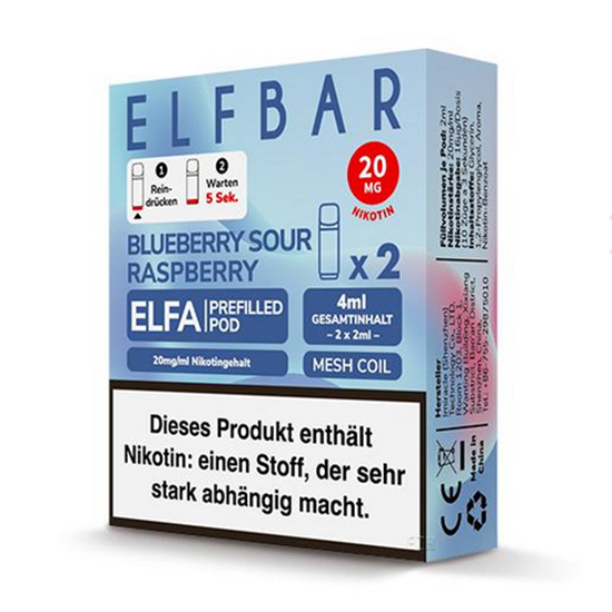 E-Liquidpod Elfbar Elfa Blueberry Sour Raspberry 20 mg 2 Pods
